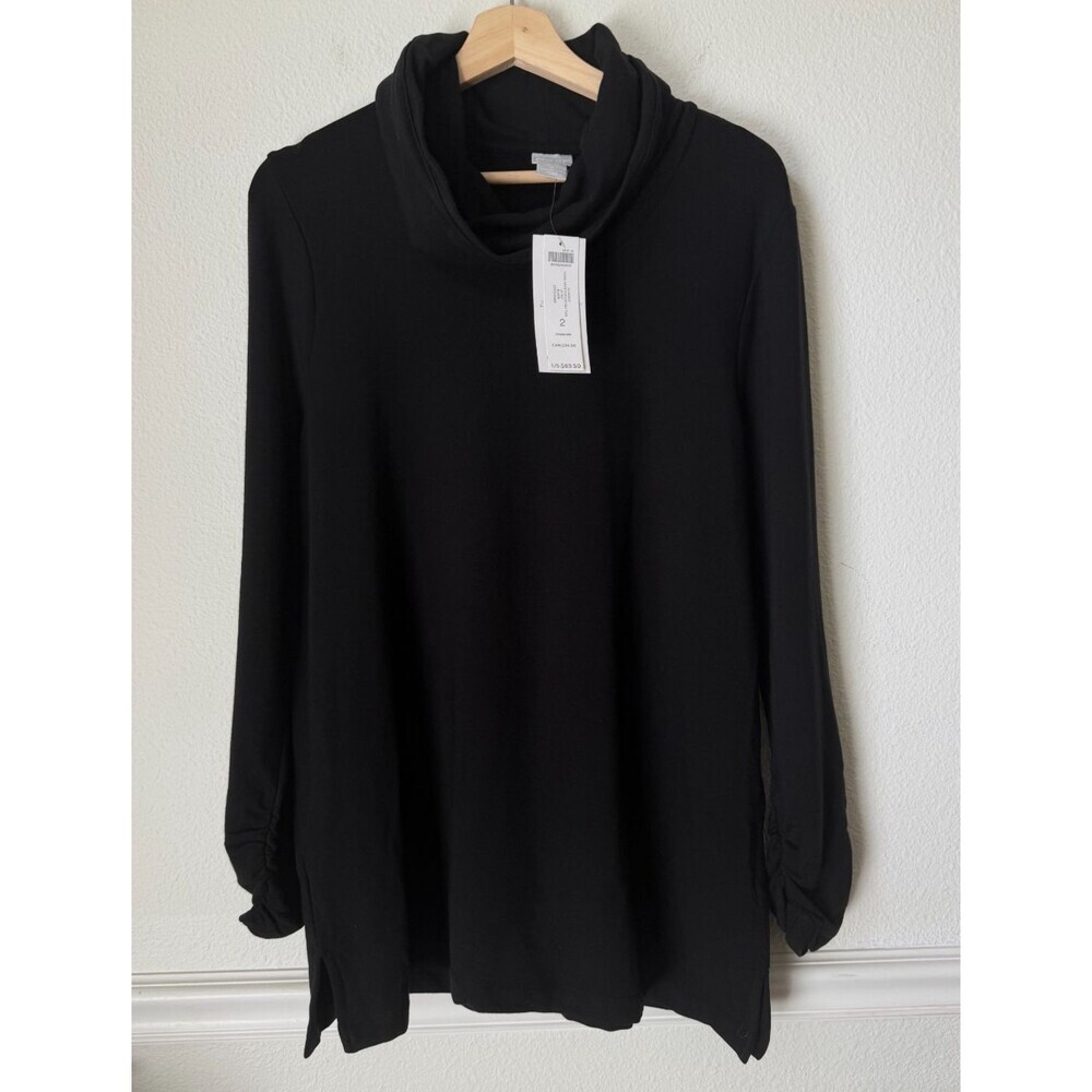 Chico's Zenergy Cowl Neck Ruched Long Sleeve Soft Black Tunic Sz 2 XL NEW